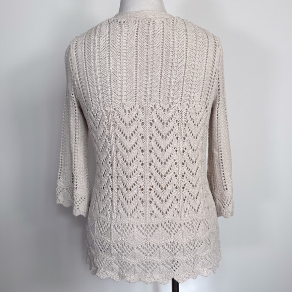Beautiful Boho Ivory Open Weave Cable Knit Cardigan Large Sweater Cottage Core - Picture 8 of 11
